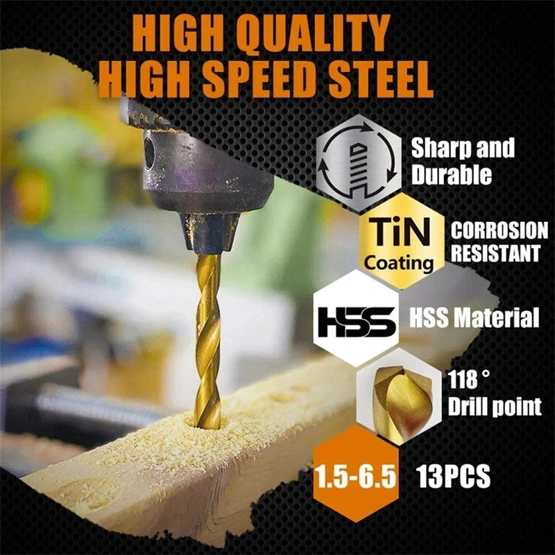 13 Pcs 1.5mm-6.5mm HSS 5% Cobalt Drill Bit Set, for Stainless Steel, Wood, Metal - Image 10