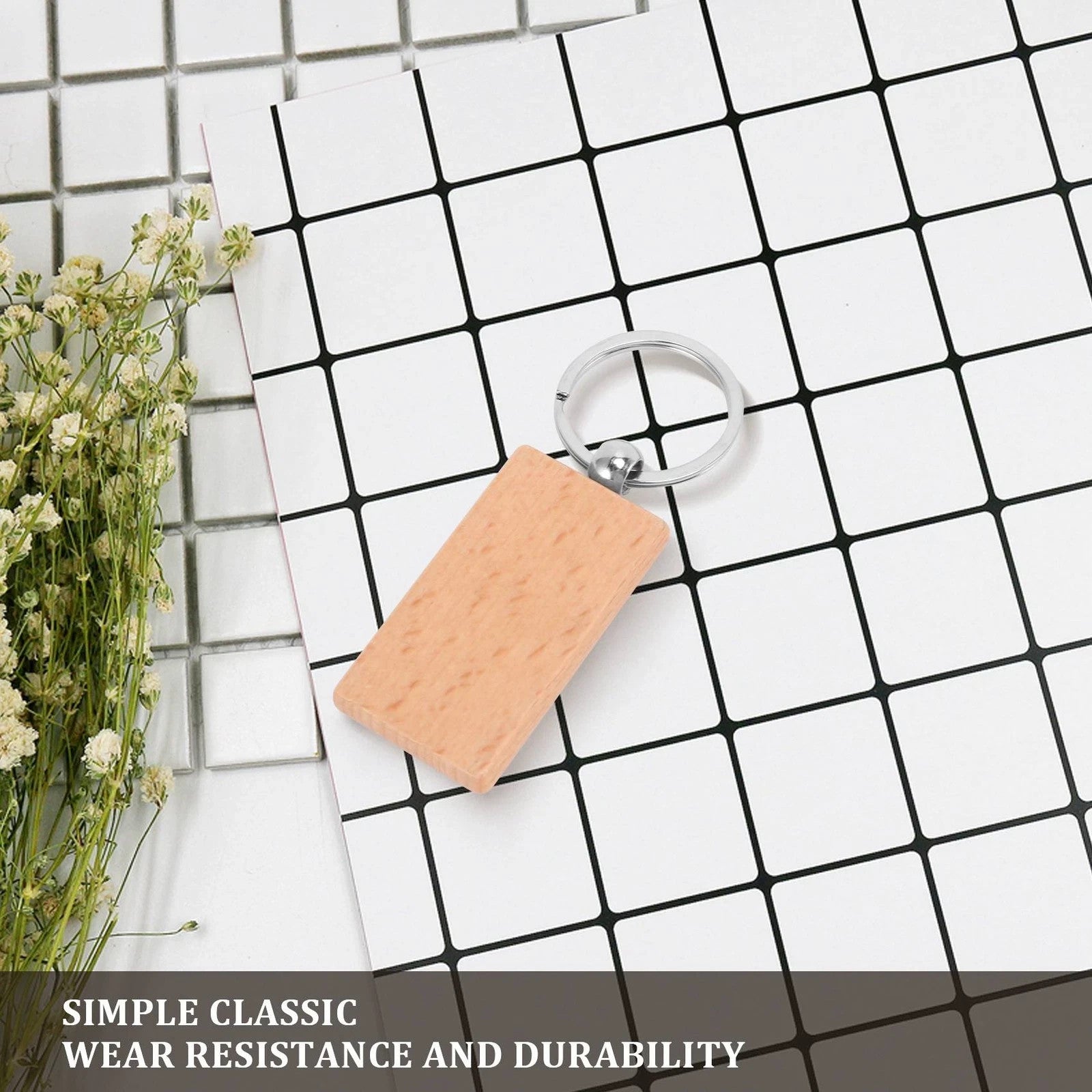 Blank Rectangle Wooden Key Chain DIY Engraving Art Wood Keychains Key Tags - Image 9