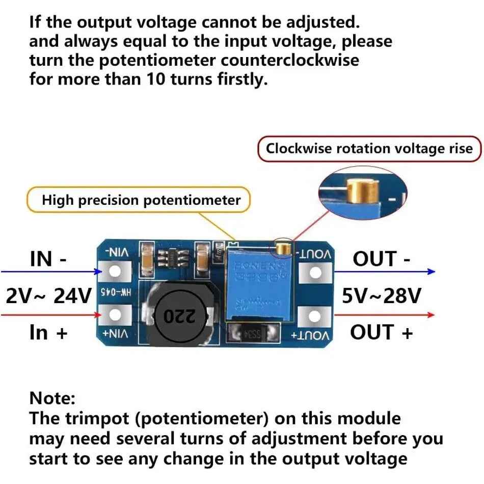 MT3608 DC-DC Voltage Step Up Adjustable Module Boost Converter Power Supply - Dukes Supplies