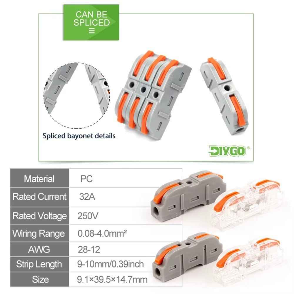 SPRING LEVER TERMINAL BLOCK ELECTRICAL CABLE WIRE CONNECTOR QUICK SPLICE INLINE - Dukes Supplies