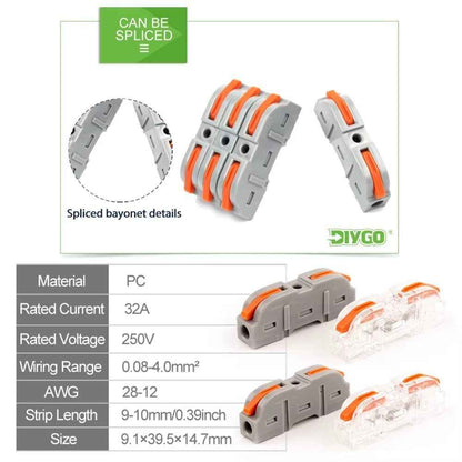 SPRING LEVER TERMINAL BLOCK ELECTRICAL CABLE WIRE CONNECTOR QUICK SPLICE INLINE - Dukes Supplies