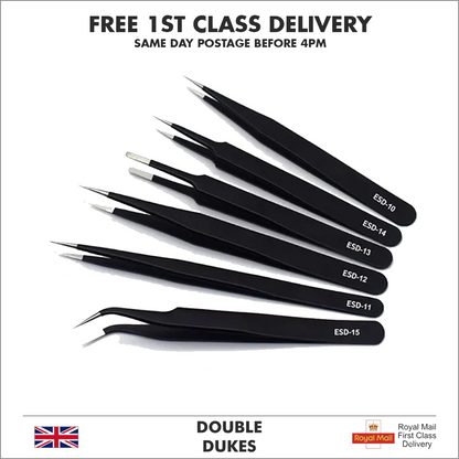 Anti-Static Precision ESD Tweezers Set Stainless Steel for Electronics UK - Dukes Supplies