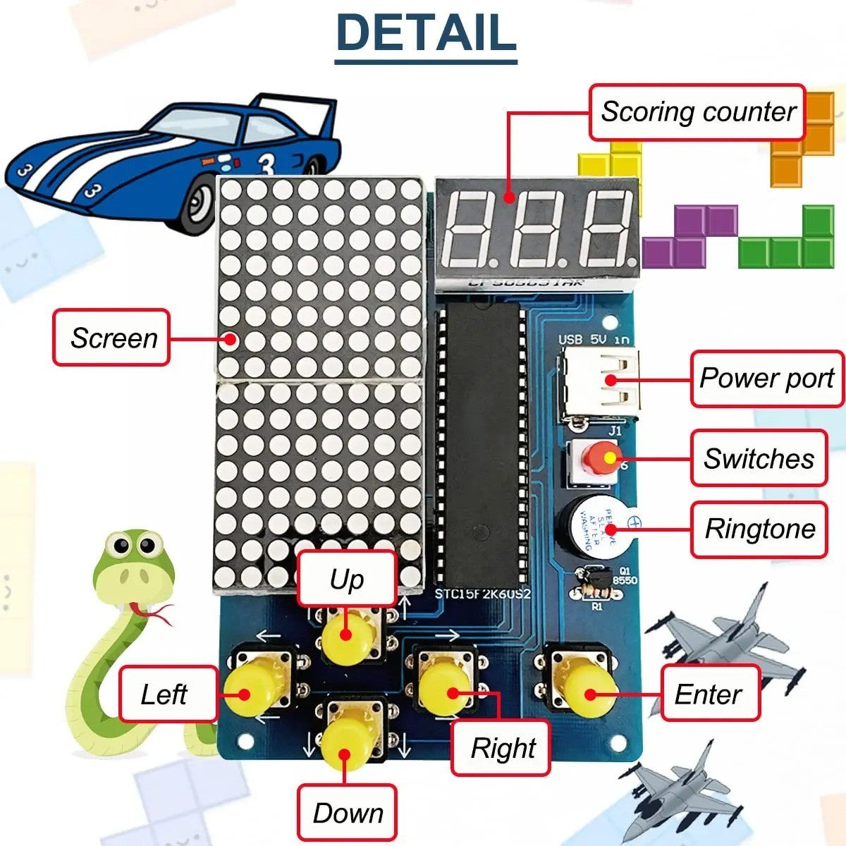 DIY Game Console Hand held Kit 5 Retro Classic Games STEM Soldering Practice - Image 16