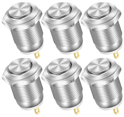 12V 12mm Momentary Push Button Switch Round Metal Waterproof 2 Pin - Dukes Supplies