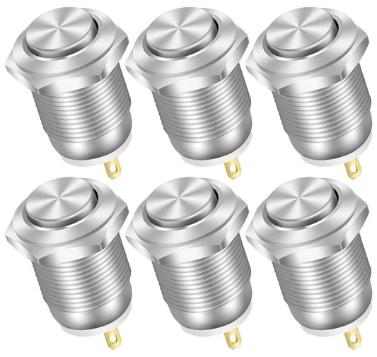 12V 12mm Momentary Push Button Switch Round Metal Waterproof 2 Pin - Dukes Supplies