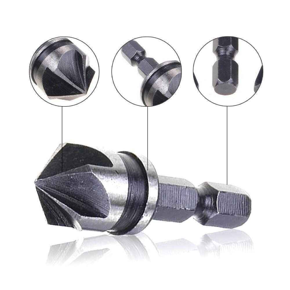 3pc Hex Countersink Drill Bits Carbon Steel HCS  1/4" 12mm 16mm 19mm Shank - Dukes Supplies