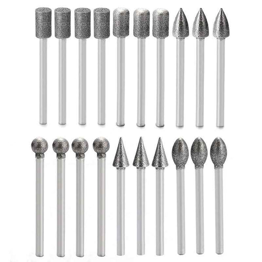 20Pcs Dremel Diamond Grinding Burr Drill Bit Set For Woodworking Rotary Tool - Dukes Supplies