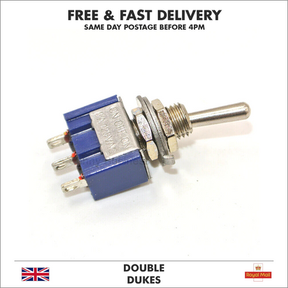 Mini Latching Toggle Switch 3 Pin ON-OFF-ON SPDT 6A 125VAC/3A 250VAC 2-Way DIY - Dukes Supplies