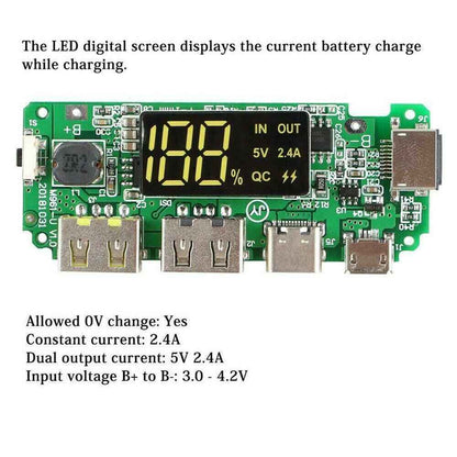 LED Dual USB 5V 2.4A Micro/Type-C USB Mobile 18650 Charging Module - Dukes Supplies