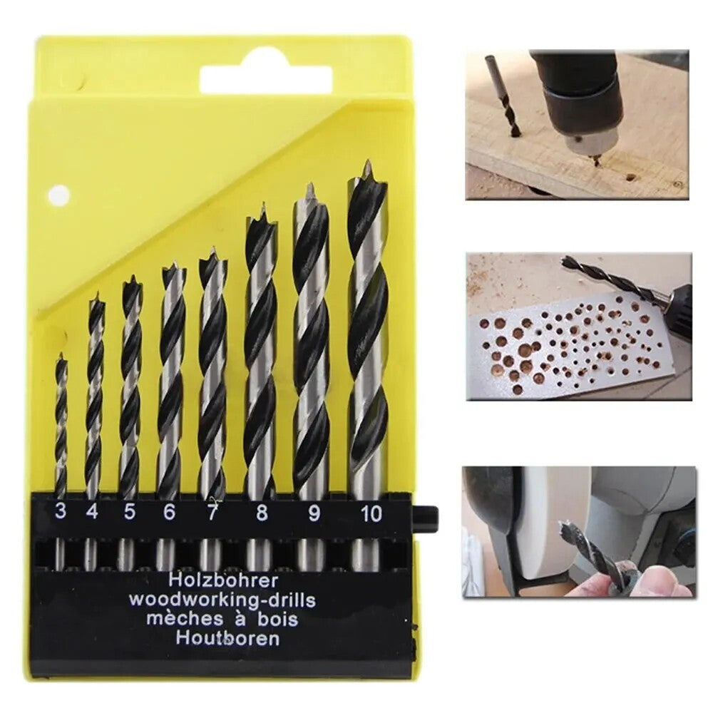 8pc HSS Twist Drill Bit Set Spur Brad Point Round Shank Wood Drill Woodworking - Dukes Supplies