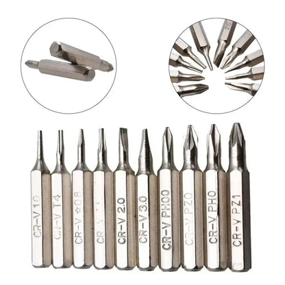 10PCS CR-V Screwdriver Bits Set PH00 PH0 PZ1 PZ0 SL3 SL2 SL1 T5 T4 Mobile Bits - Dukes Supplies