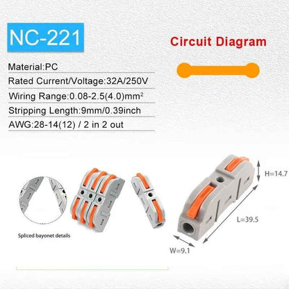 SPRING LEVER TERMINAL BLOCK ELECTRICAL CABLE WIRE CONNECTOR QUICK SPLICE INLINE - Dukes Supplies