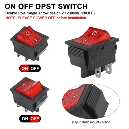 KCD4 2 Position Rectangular Rocker Switch 4 Pin 250V 16A ON OFF Large Heavy Duty - Dukes Supplies