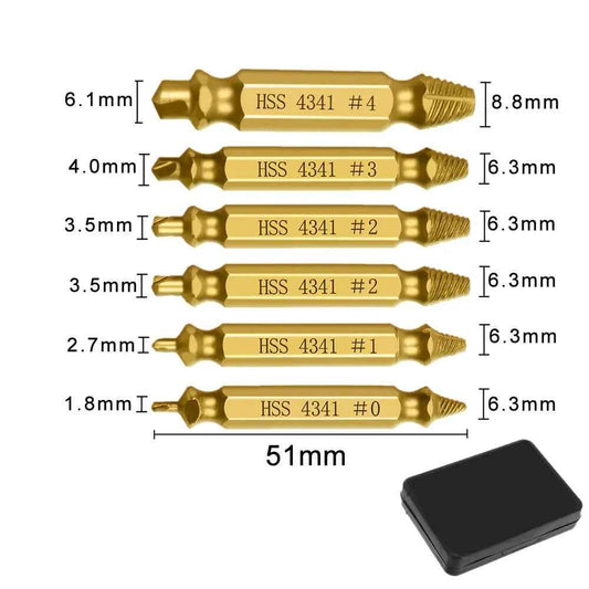 6PCS Broken Screw Extractor Remover Set Damaged Bolt Easy Out Stripped Drill Bit - Dukes Supplies