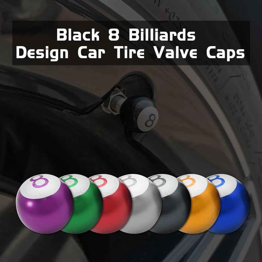 Valve Caps Metal Dust Caps 8Ball Car Motorcycle BMX Van Quad Caravan Alloy Caps - Dukes Supplies