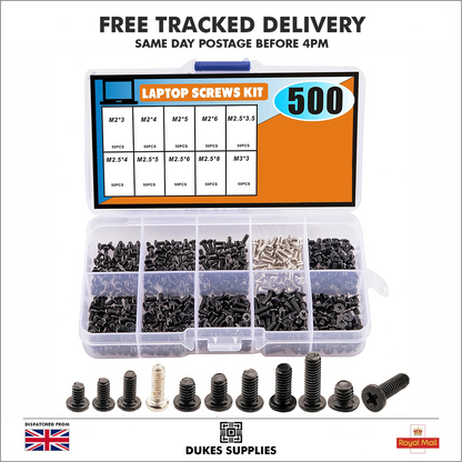 500pc Laptop Computer Screw Kit M2 M2.5 M3 Flat Head Phillips Screw - Image 1