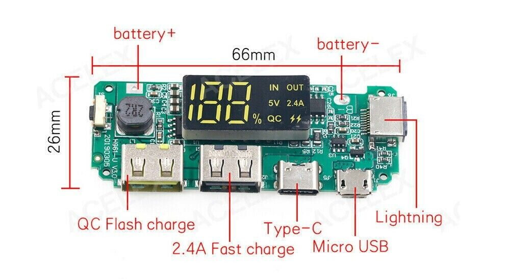 LED Dual USB 5V 2.4A Micro/Type-C USB Mobile 18650 Charging Module - Dukes Supplies