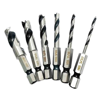6pc Three Pointed Drill Bits Set - Hex Shank Woodwork Drill Tool Set HSS Steel - Dukes Supplies