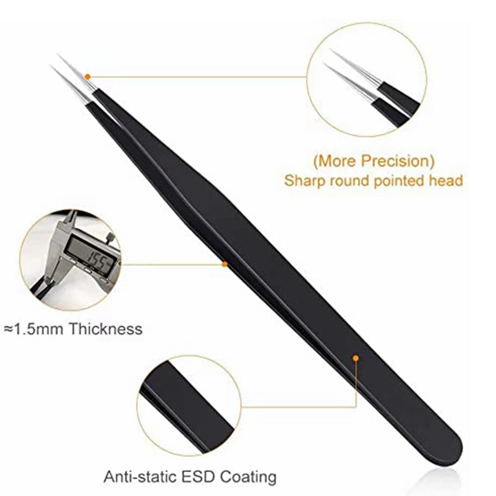 2pcs Stainless Steel Micro Precision Fine Pointed Professional Tweezers DIY Tech - Dukes Supplies