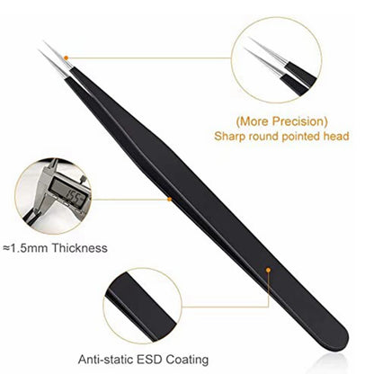 2pcs Stainless Steel Micro Precision Fine Pointed Professional Tweezers DIY Tech - Dukes Supplies