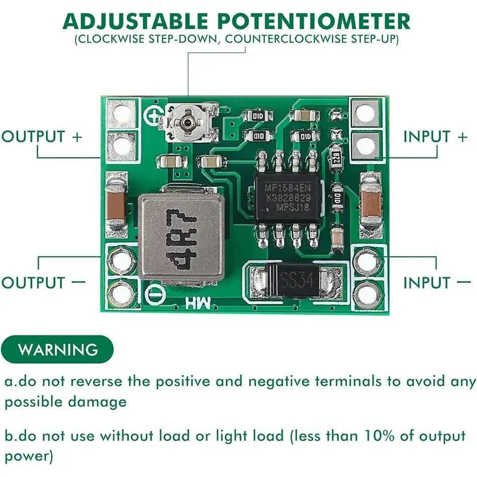 Mini 3A DC-DC Step Down Module Buck Converter Power Adjustable MP1584EN -UK - Dukes Supplies
