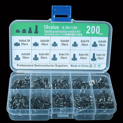 200 Push-Button Switches Kit - 10 Types, 6x6mm, Durable ABS, DIY Learner - Extracted Image 1