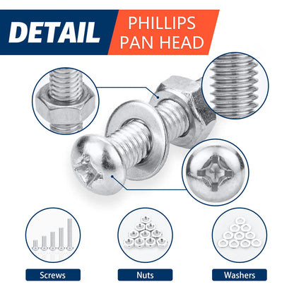 Metric Screw, Bolt & Nut Assortment Kit - 799 Pcs, Phillips Pan Head for DIY - Image 3