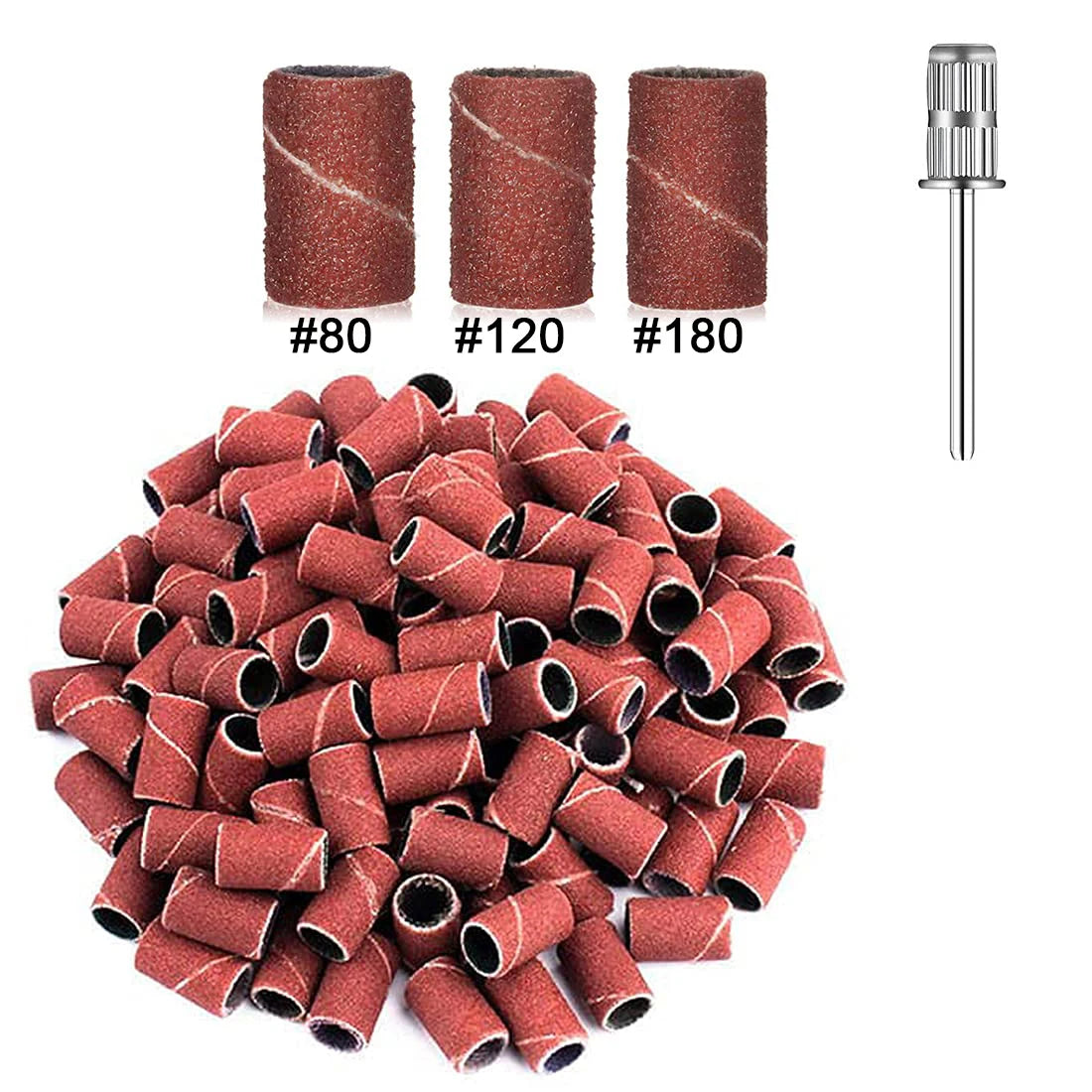 210pcs/Box Sanding Cap Bands For Electric Manicure Machine 180#/120#/80# Grit Nail Drill Grinding Bit Files Pedicure Tool Set - Extracted Image 2