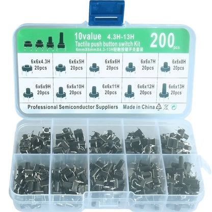 200 Push-Button Switches Kit - 10 Types, 6x6mm, Durable ABS, DIY Learner - Extracted Image 6