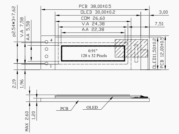 0.91 Inch OLED Module 0.91" White/Blue 128X32 OLED LCD LED Display Module IIC Communicate for Ardunio - Extracted Image 1