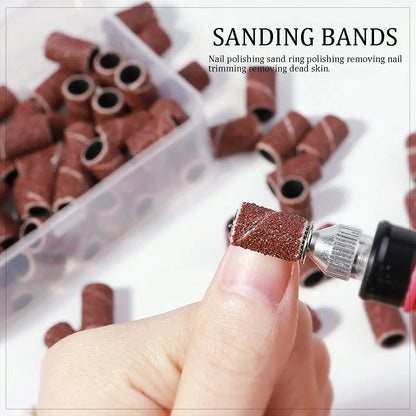 210pcs/Box Sanding Cap Bands For Electric Manicure Machine 180#/120#/80# Grit Nail Drill Grinding Bit Files Pedicure Tool Set - Extracted Image 6