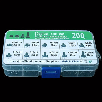 200 Push-Button Switches Kit - 10 Types, 6x6mm, Durable ABS, DIY Learner - Extracted Image 2