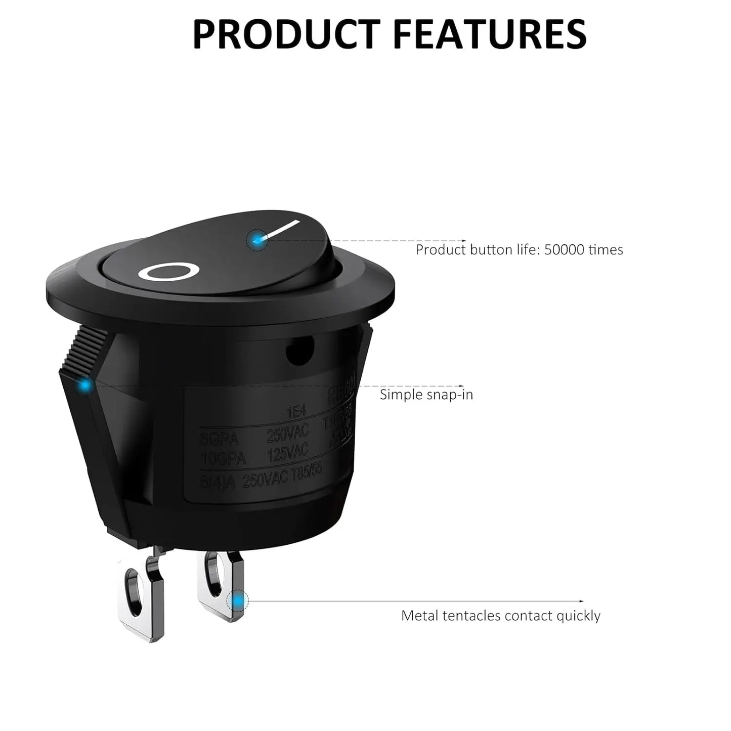 20pcs Mini Round Rocker Switches On/Off 2-Pin 3A 250V for RV Car Boat 15MM - Extracted Image 1