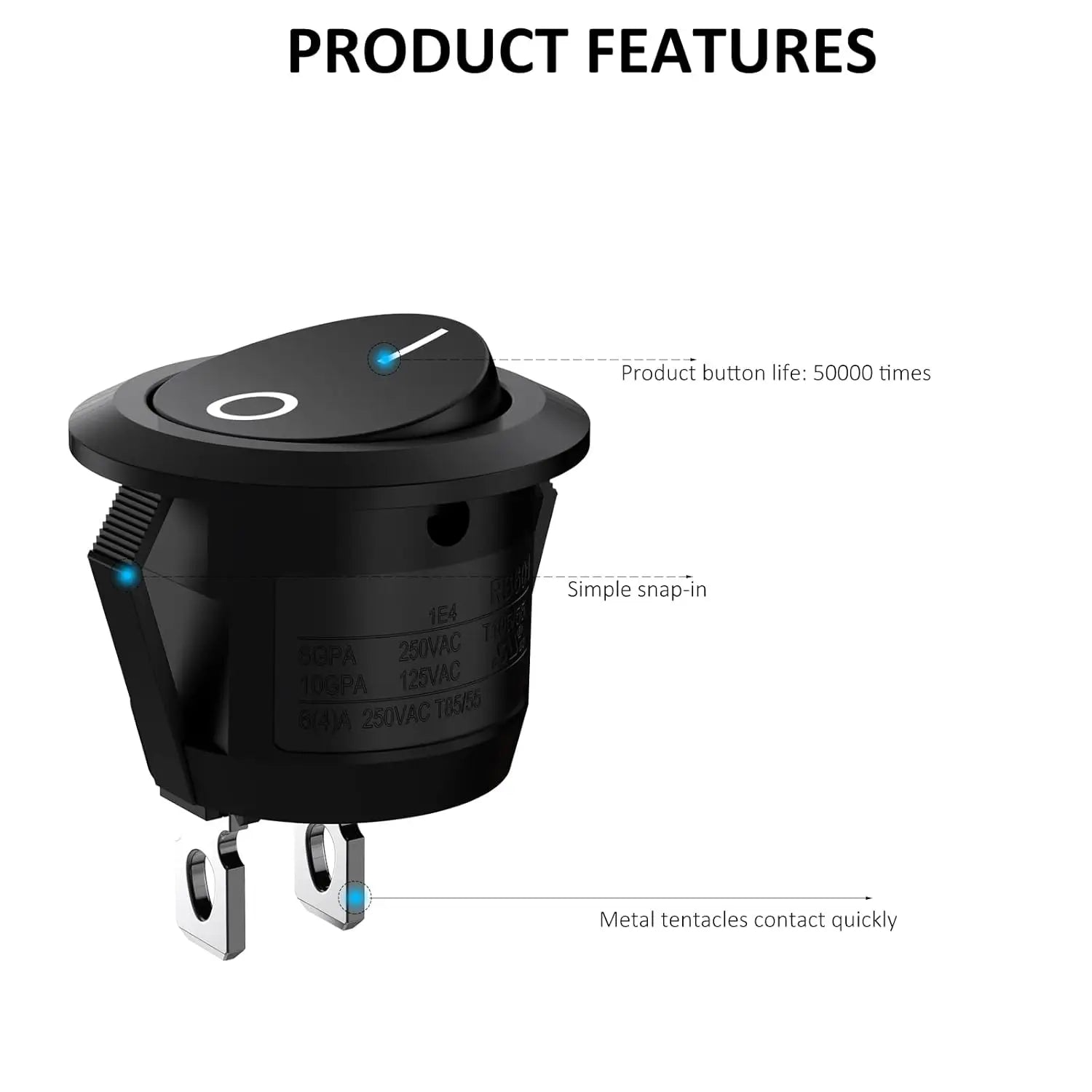 20pcs Mini Round Rocker Switches On/Off 2-Pin 3A 250V for RV Car Boat 15MM - Extracted Image 1