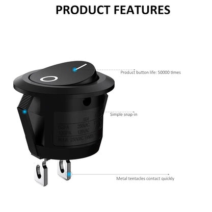 20pcs Mini Round Rocker Switches On/Off 2-Pin 3A 250V for RV Car Boat 15MM - Extracted Image 1