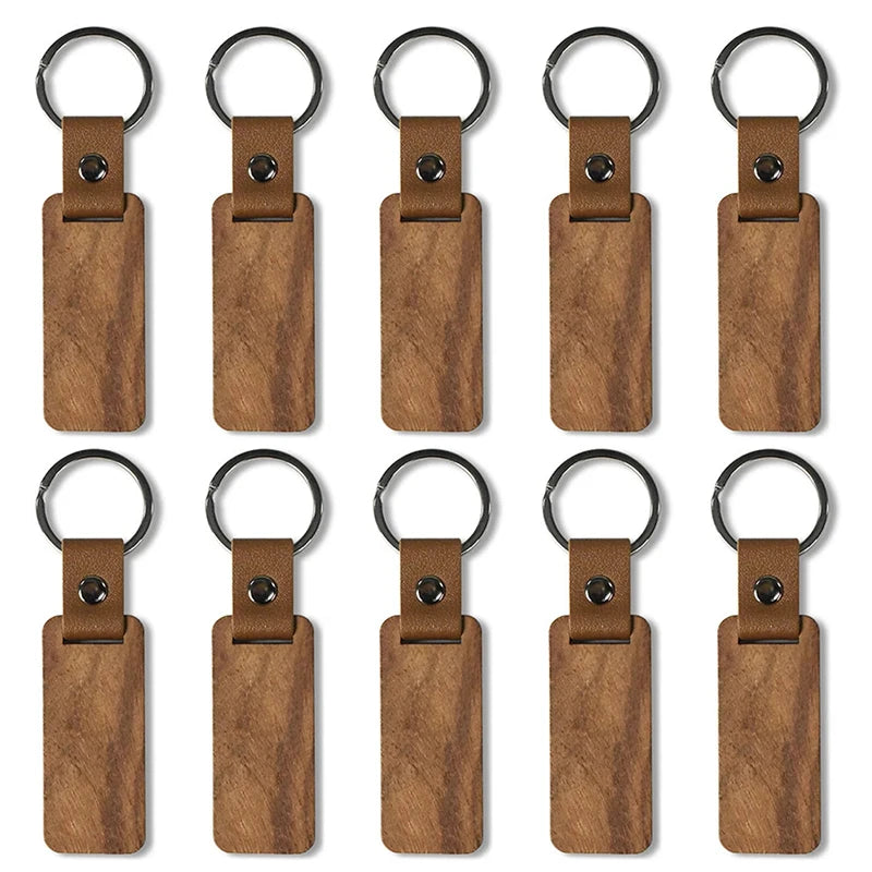 120 Pcs Unfinished Wooden Keychains with Leather Strap - DIY Craft Blanks - Extracted Image 1
