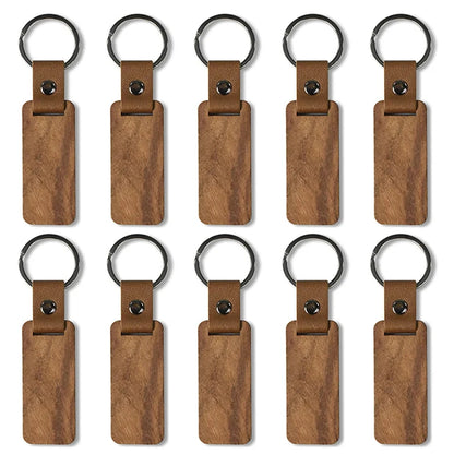 120 Pcs Unfinished Wooden Keychains with Leather Strap - DIY Craft Blanks - Extracted Image 1