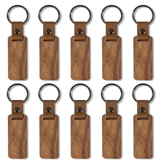 120 Pcs Unfinished Wooden Keychains with Leather Strap - DIY Craft Blanks - Extracted Image 1