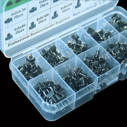 200 Push-Button Switches Kit - 10 Types, 6x6mm, Durable ABS, DIY Learner - Extracted Image 3