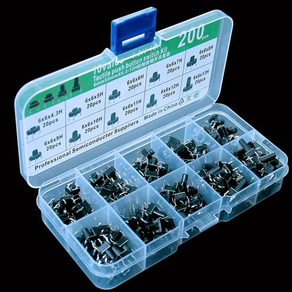 200 Push-Button Switches Kit - 10 Types, 6x6mm, Durable ABS, DIY Learner - Image 5