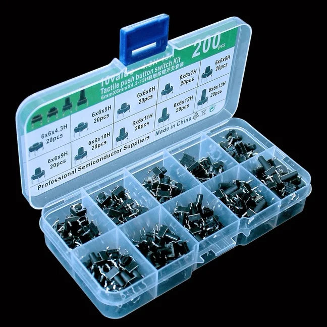 200 Push-Button Switches Kit - 10 Types, 6x6mm, Durable ABS, DIY Learner - Extracted Image 4