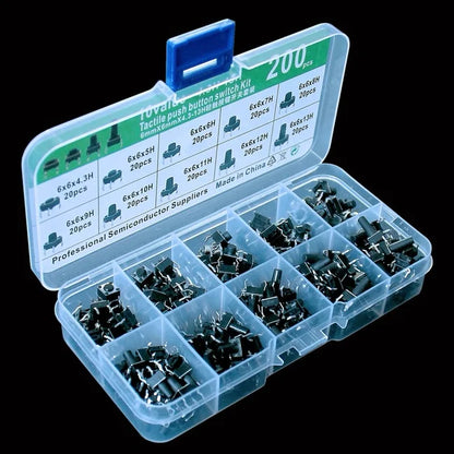 200 Push-Button Switches Kit - 10 Types, 6x6mm, Durable ABS, DIY Learner - Extracted Image 4