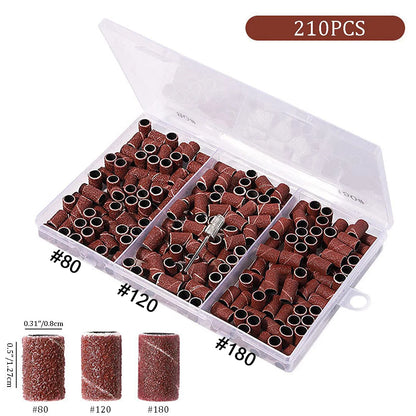 210pcs/Box Sanding Cap Bands For Electric Manicure Machine 180#/120#/80# Grit Nail Drill Grinding Bit Files Pedicure Tool Set - Image 1