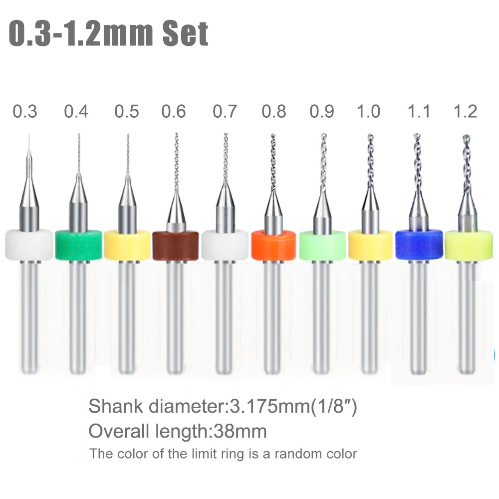 10PCS PCB Drill Bits 0.3-1.2mm Set Carbide Micro Mini CNC Drilling Bits