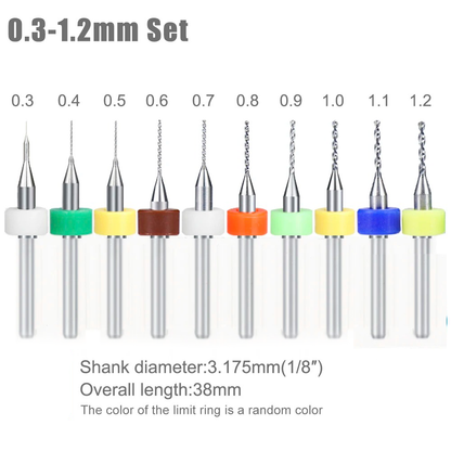 10PCS PCB Drill Bits 0.3-1.2mm Set Carbide Micro Mini CNC Drilling Bits