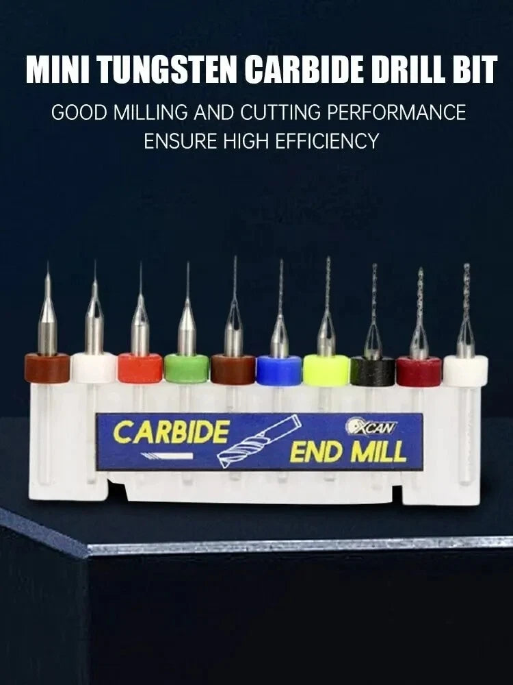 10PCS PCB Drill Bits 0.3-1.2mm Set Carbide Micro Mini CNC Drilling Bits