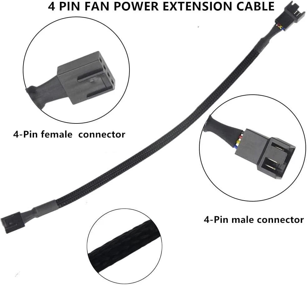5-Pack 26CM 4-Pin PWM Fan Extension Cables for PC Case Cooling
