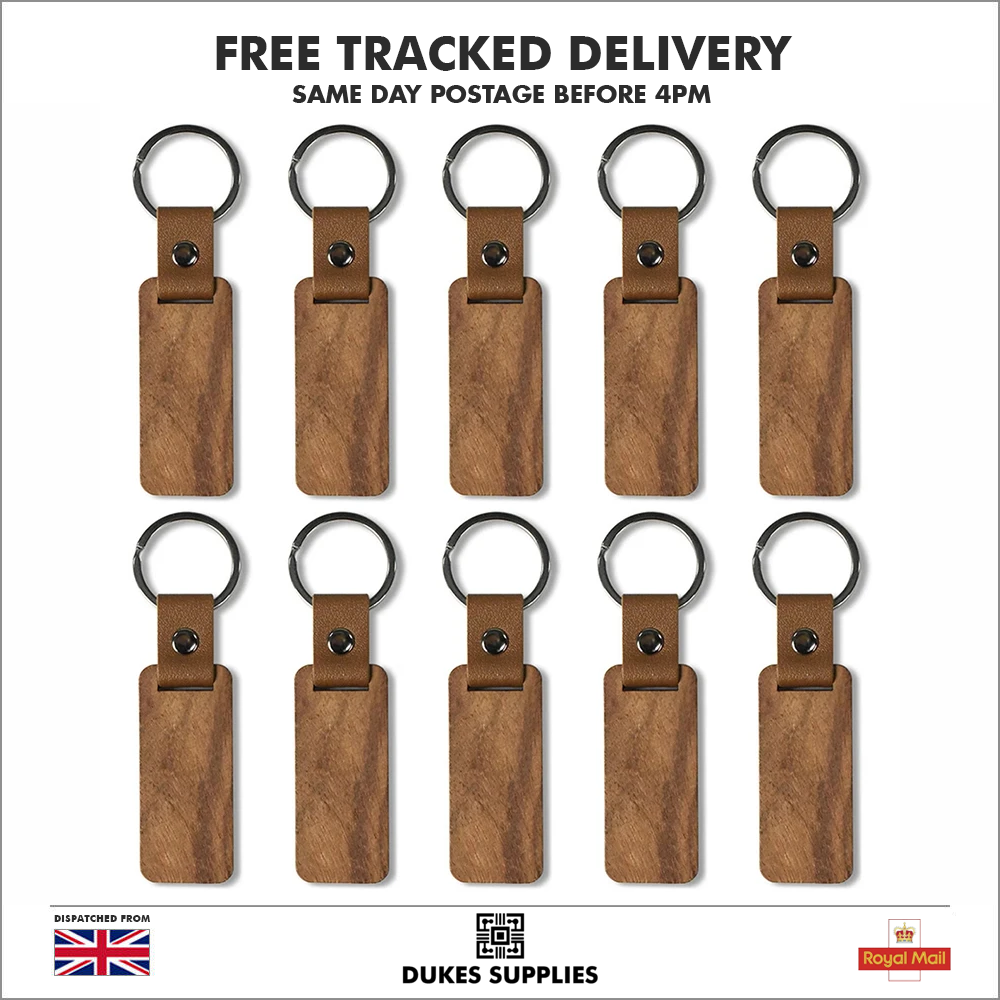Wooden Keychains with Leather Strap - DIY Craft Blanks for Engraving