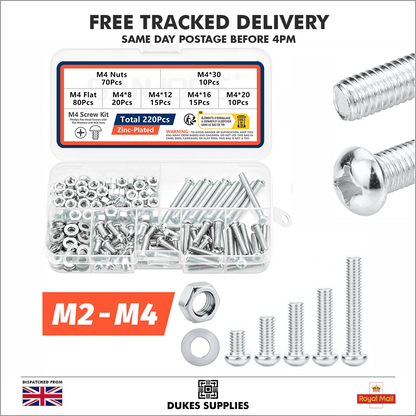 M2-M4 Screw, Bolt & Nut Assortment Kit - Metric Phillips Pan Head for DIY