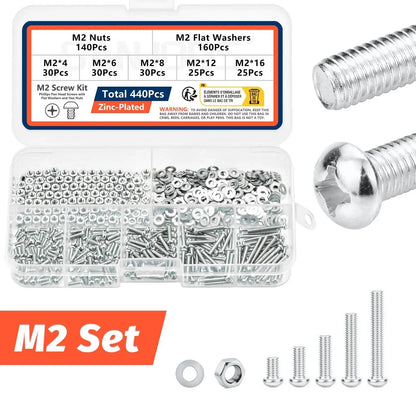 M2-M4 Screw, Bolt & Nut Assortment Kit - Metric Phillips Pan Head for DIY